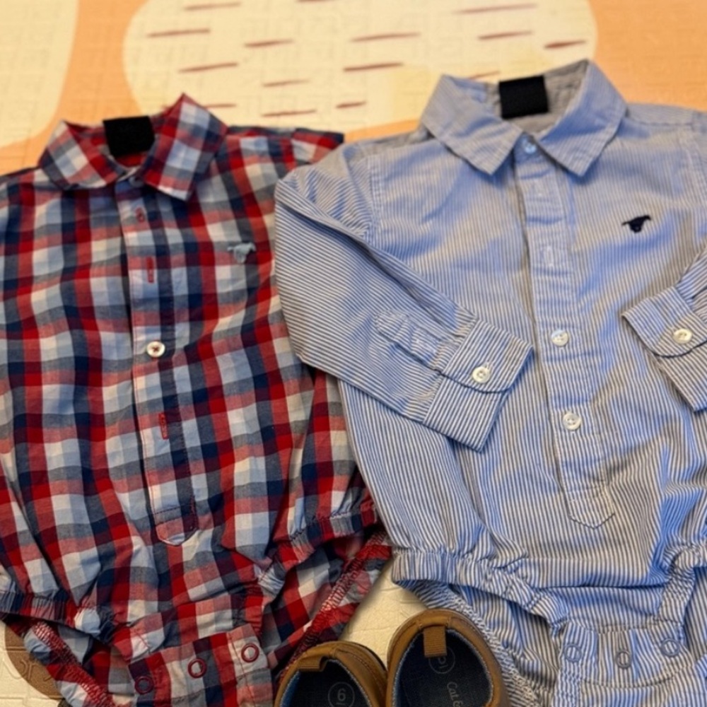 Spring Toddler Lot! Wrangler Red and Blue Plaid & Striped Shirts